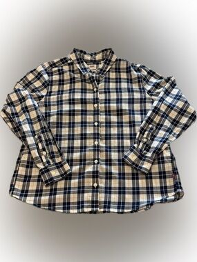 Levis Womens Plaid Button Down Shirt Large Classic Fit Blue Tan Cotton